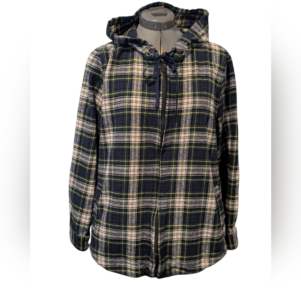 44 North Plaid cotton Flannel Hooded Women's Jacket Shacket Large